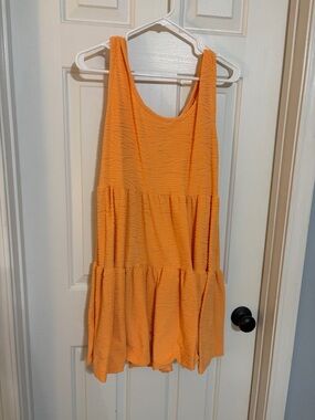 Tiered Sleeveless Summer Romper in Bright Orange